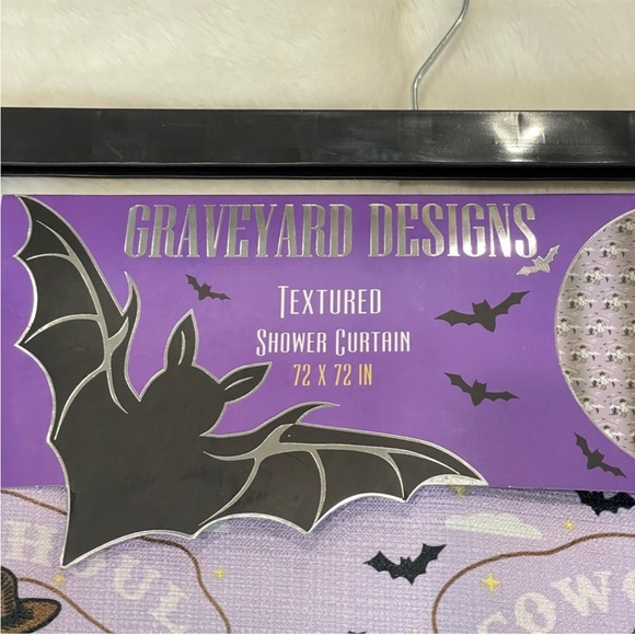 NEW Halloween Cute Purple‎ Fabric Shower Curtain Ghost Cowboy Boots Western - Picture 3 of 4